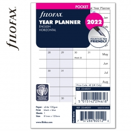 2022 Pocket Filofax éves naptárbetét lap horizontális fehér