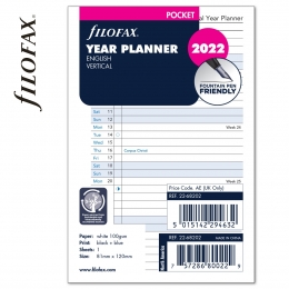 2022 Pocket Filofax éves naptárbetét lap álló fehér