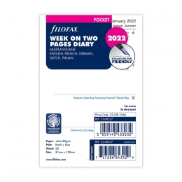 2022 Pocket Filofax heti naptárbetét 1 hét / 2 oldal Fehér