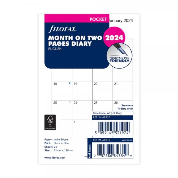 2024 Pocket havi naptárbetét fehér | Filofax