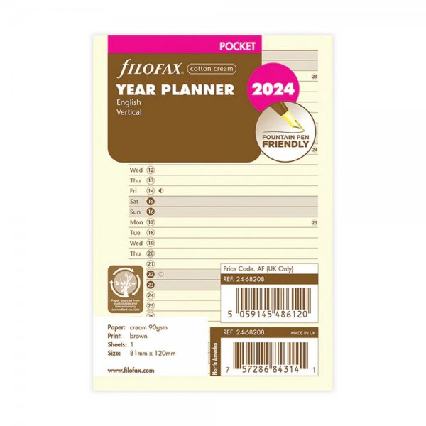 2024 Pocket éves naptárbetét álló krém | Filofax