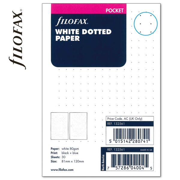 Fehér Pocket ponthálós Filofax jegyzetlap